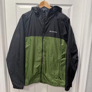 Columbia Men’s Hooded Windbreaker Jacket, Black & Green, Medium